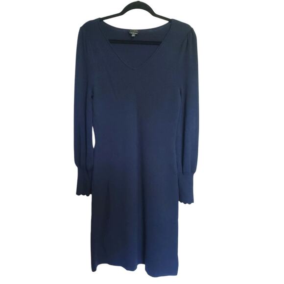 Womens Sweater Dress-TALBOTS-navy blue "Pure Merino Wool" knit V-neck Small - Picture 1 of 12